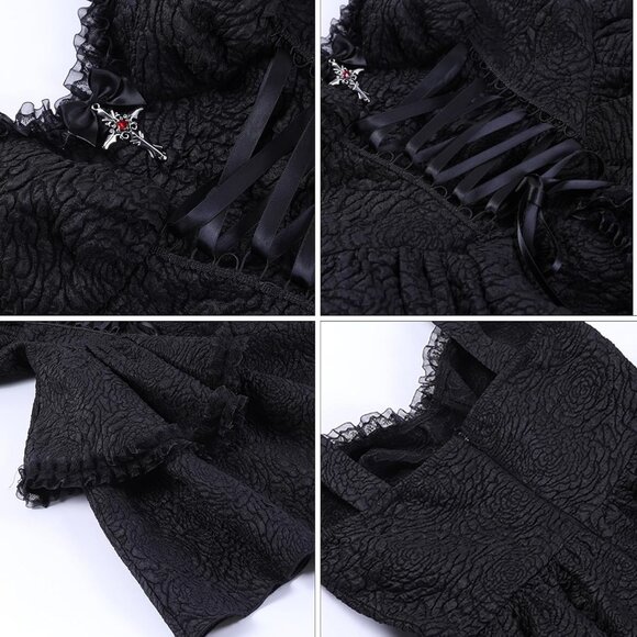 Women's Gothic Pleated Mini Dress High Waist Sleeveless Y2K Party - Picture 4 of 4